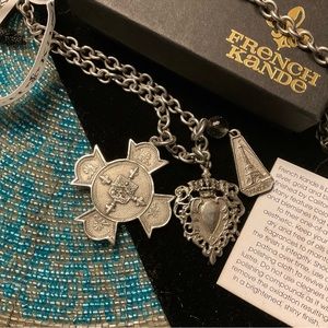 French Kande Silver Paris, Endless Heart, & Merit Maltese Cross Charm Necklace